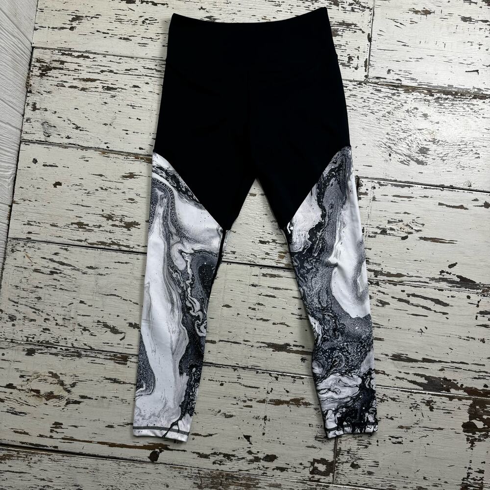 Zyia Active Black and Marble Color Block Leggings Athletic Pants Size Medium - Picture 2 of 9